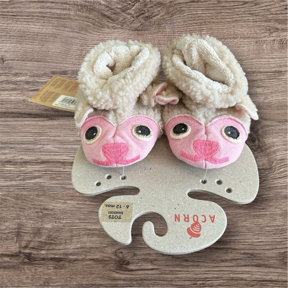 Acorn Baby Tots Pink‎ Lamb Baby Slippers Fur lined NEW 6-12 Months